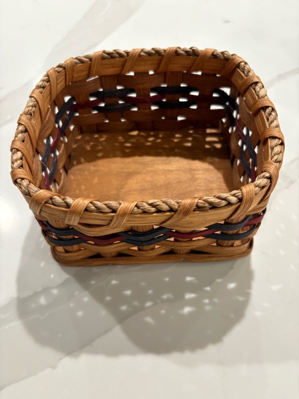 Handwoven Natural and Black Accent Wicker Basket - Home Accents Signed by Artist